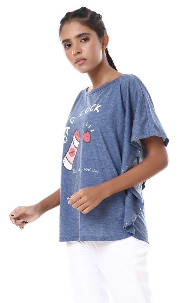 57639 Heather Dark Blue "Bad Luck" Loose Top