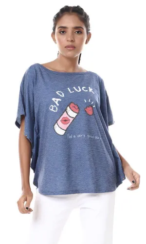 57639 Heather Dark Blue "Bad Luck" Loose Top