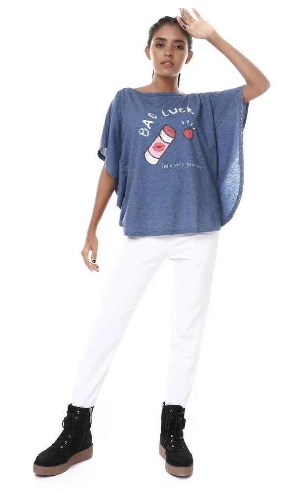 57639 Heather Dark Blue "Bad Luck" Loose Top