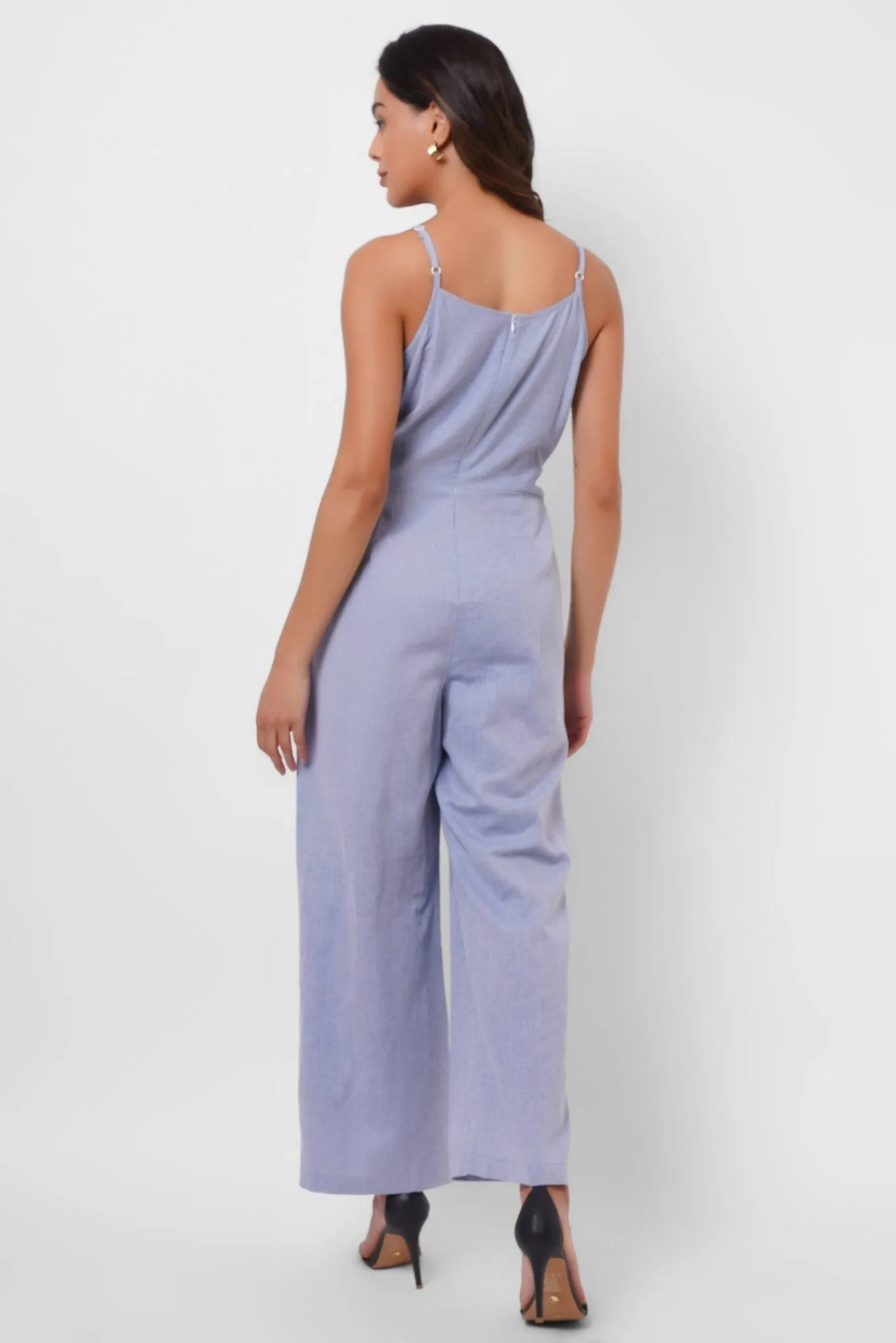 Blue Sleeveless Jumpsuit With Front Knot
