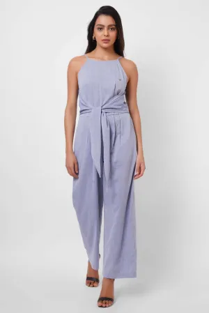 Blue Sleeveless Jumpsuit With Front Knot
