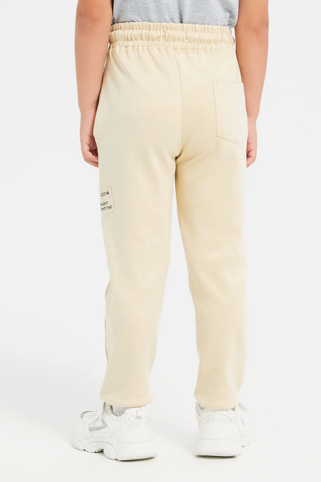 Boys Beige Printed Track Pants