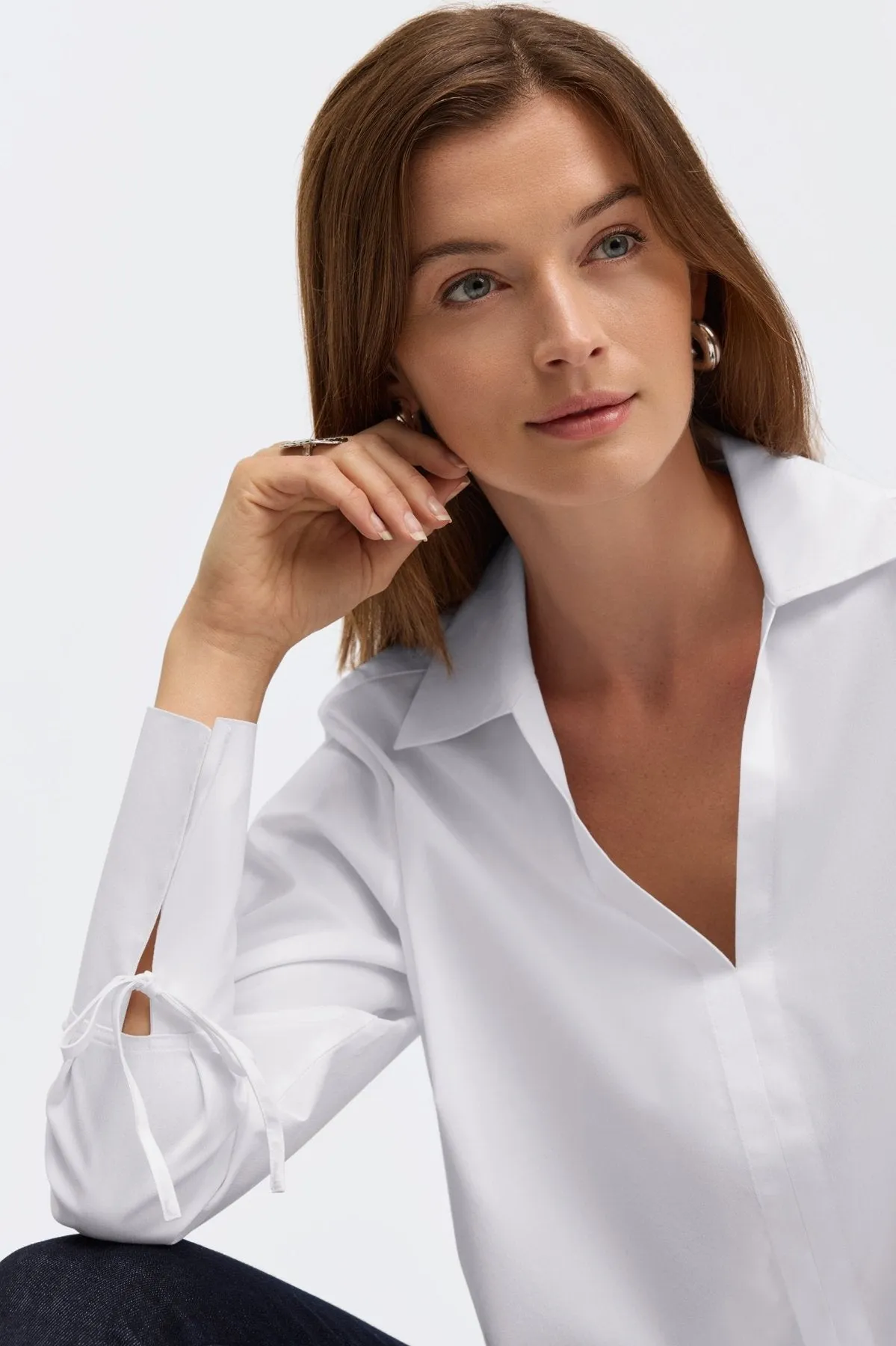 Carla Stretch No Iron Tie Sleeve Popover