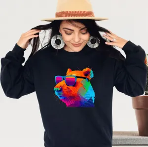 Cool Sunglasses Capybara Shirt | Capybara Lover Gift | Capybara Art Sweatshirt | Retro Capybara Shirt| Unisex Crewneck Sweatshirt