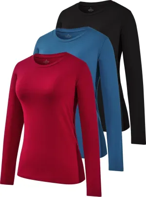 Cosy Pyro Cotton Long Sleeve T Shirt for Women Crew Neck Classic-Fit Workout Shirts Soft Solid Basic Tee