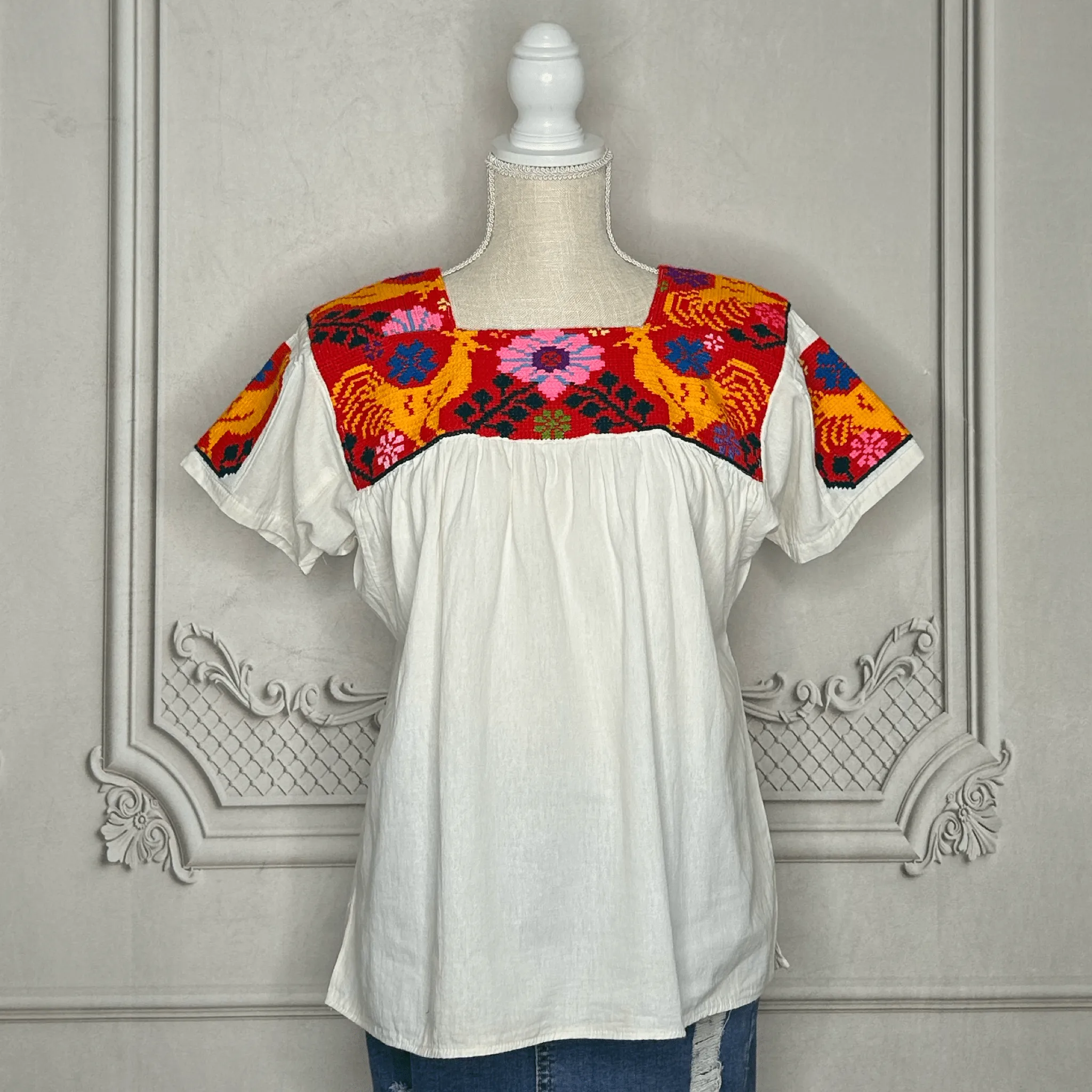 Cross Stitch Chicontepec Nahua Tunic - Rooster