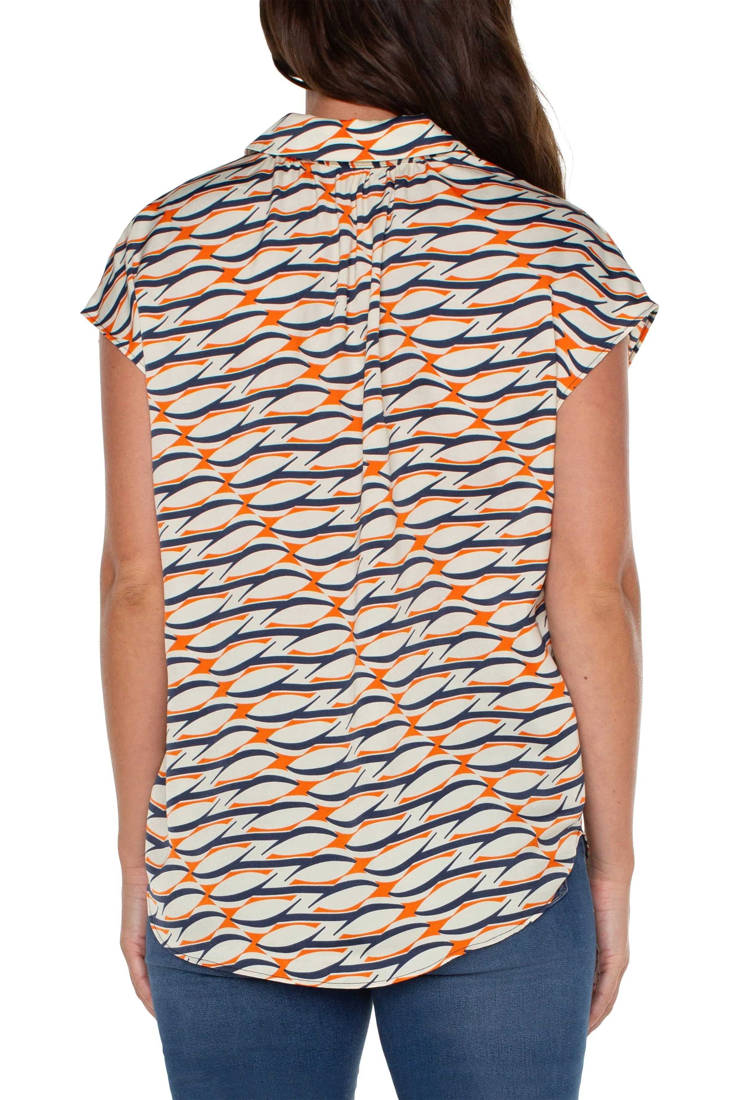 Liverpool Dolman Sleeve Blouse With Collar And Button Front In Lava Geo