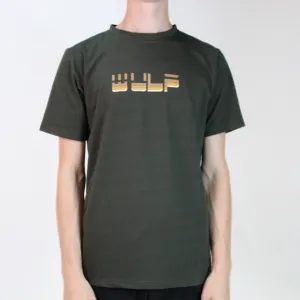 Mens T-Shirt Army Green with Tan Vintage Logo