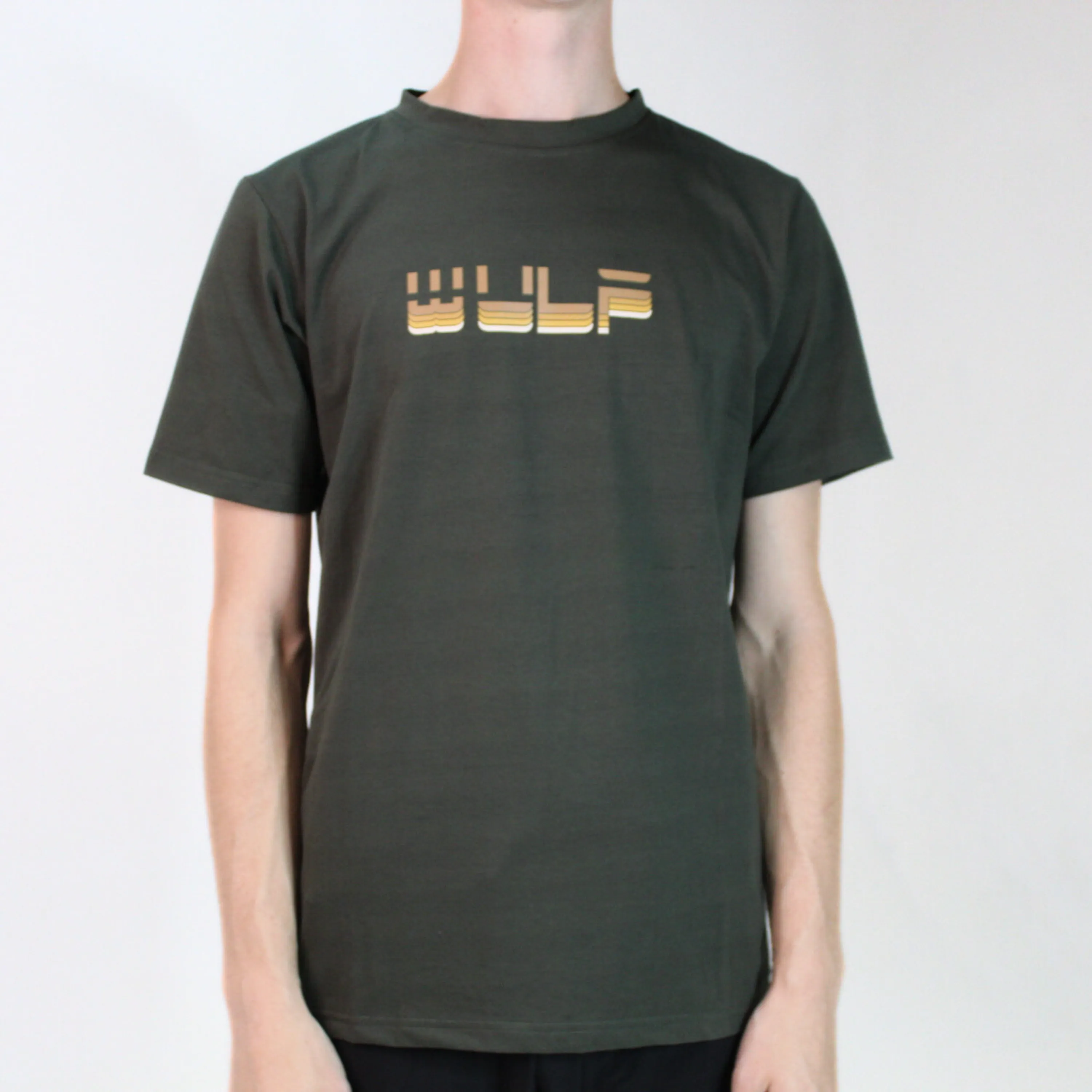 Mens T-Shirt Army Green with Tan Vintage Logo