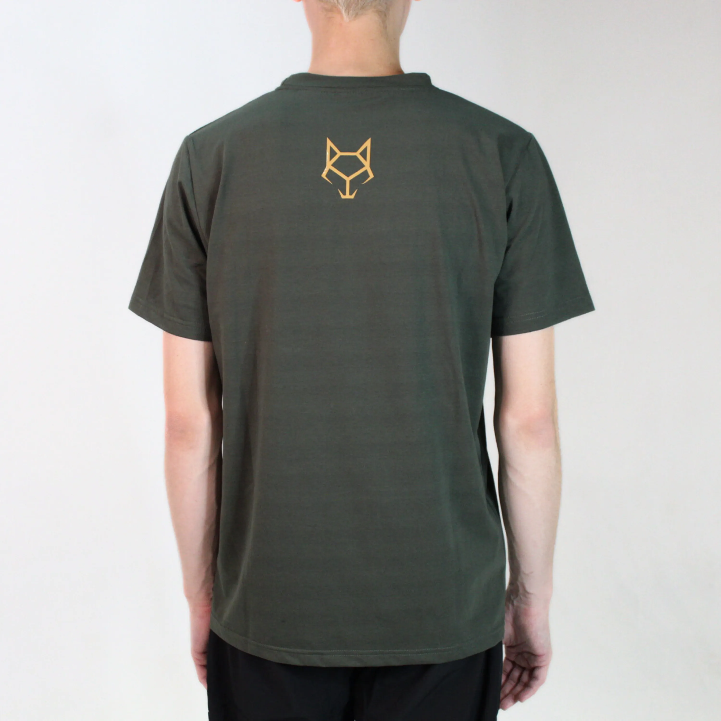 Mens T-Shirt Army Green with Tan Vintage Logo