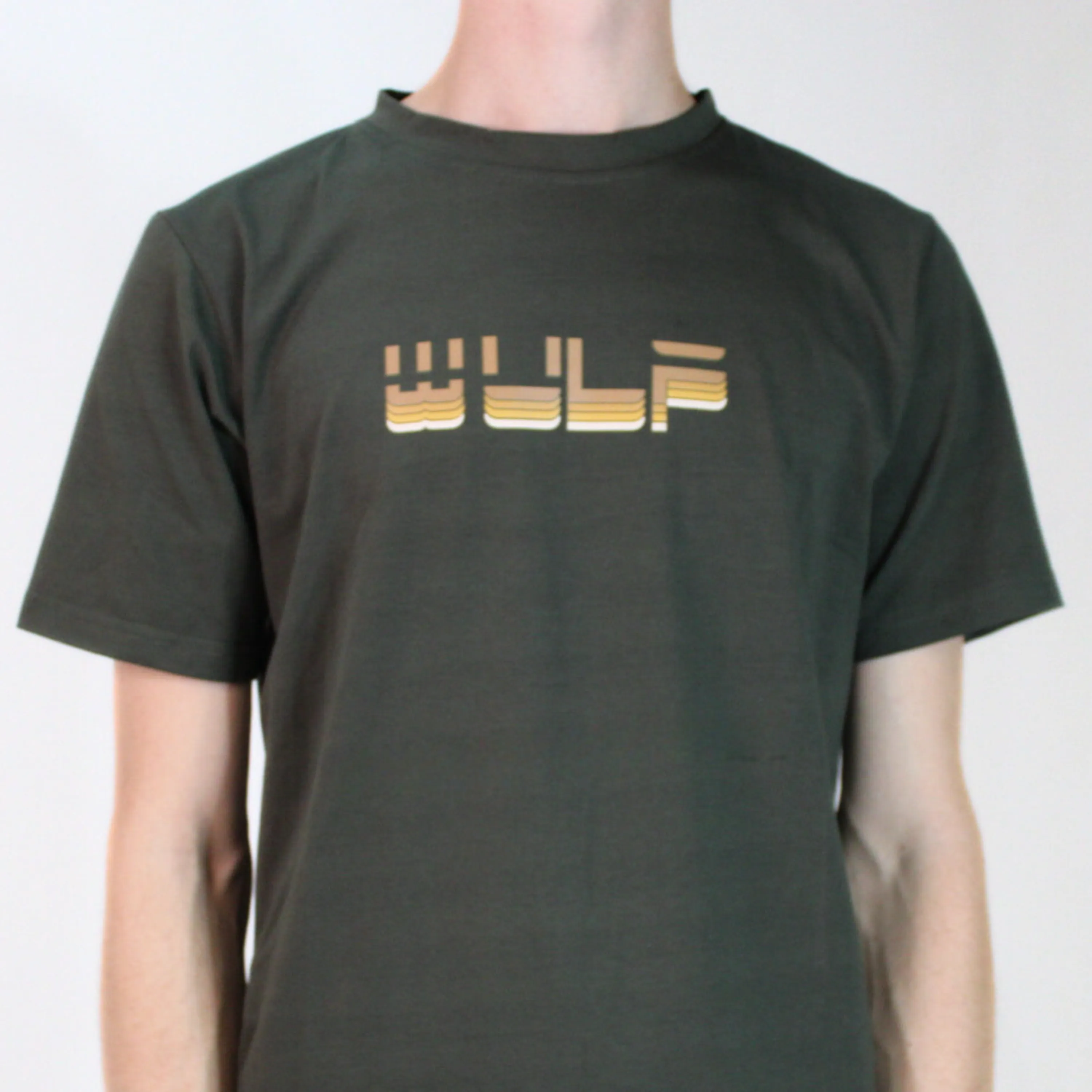 Mens T-Shirt Army Green with Tan Vintage Logo
