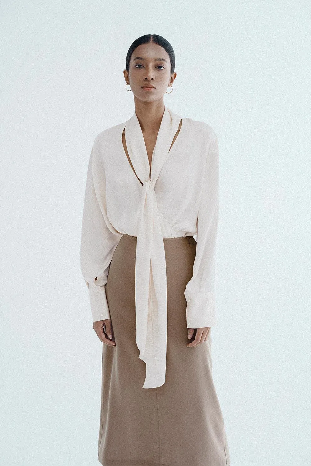 Meryl Crossover Scarf Neck Chinchilla Cloth Shirt
