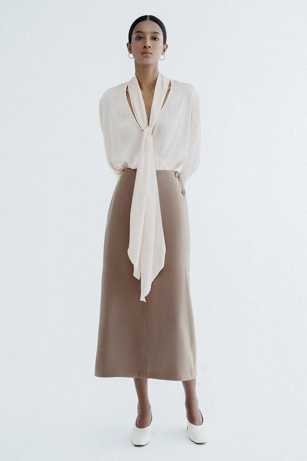 Meryl Crossover Scarf Neck Chinchilla Cloth Shirt