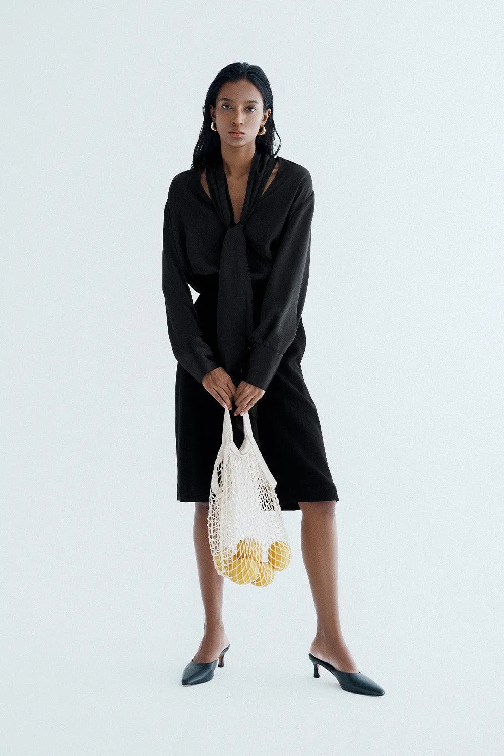 Meryl Crossover Scarf Neck Chinchilla Cloth Shirt