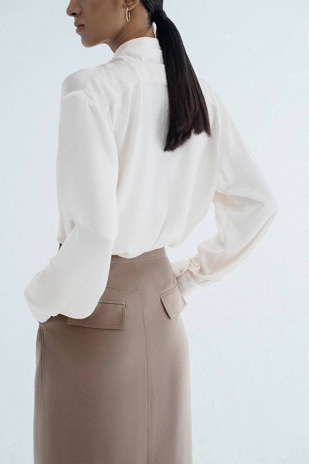 Meryl Crossover Scarf Neck Chinchilla Cloth Shirt