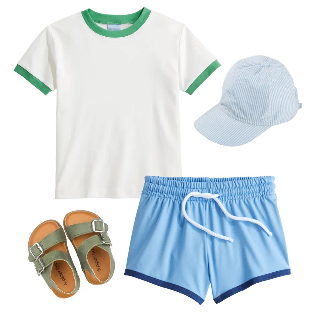 Pima Ringer Tee -- Ivory w/ Green
