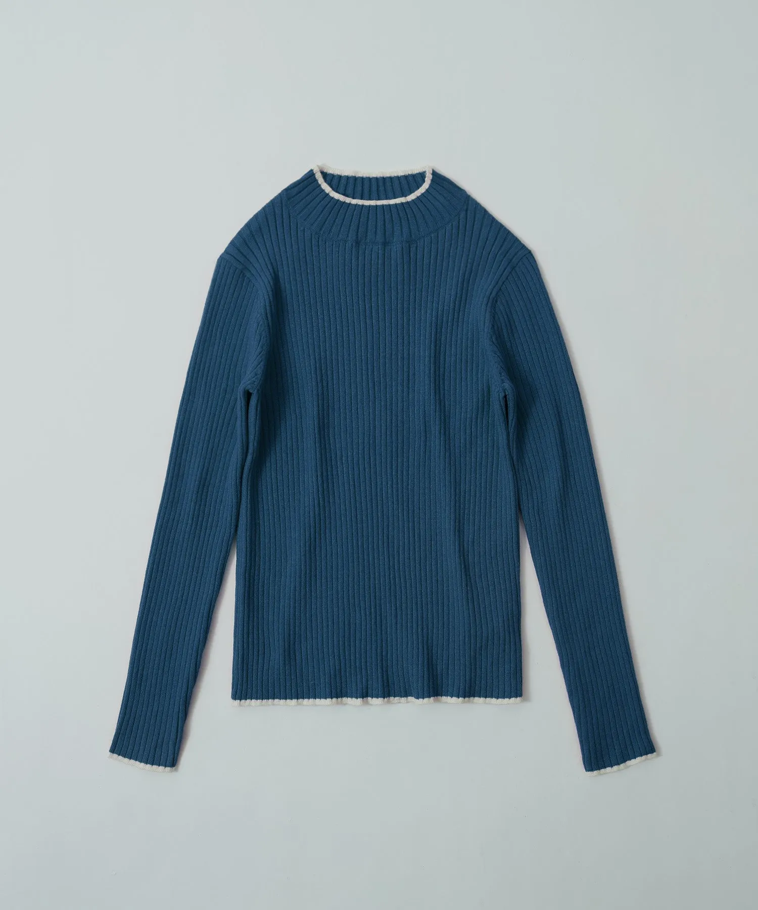Ringer neck long sleeve rib knit