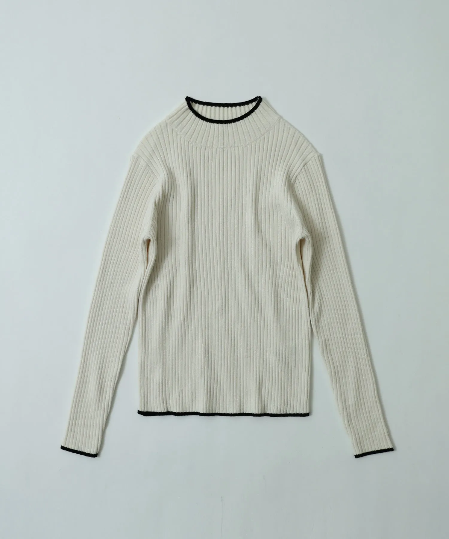 Ringer neck long sleeve rib knit