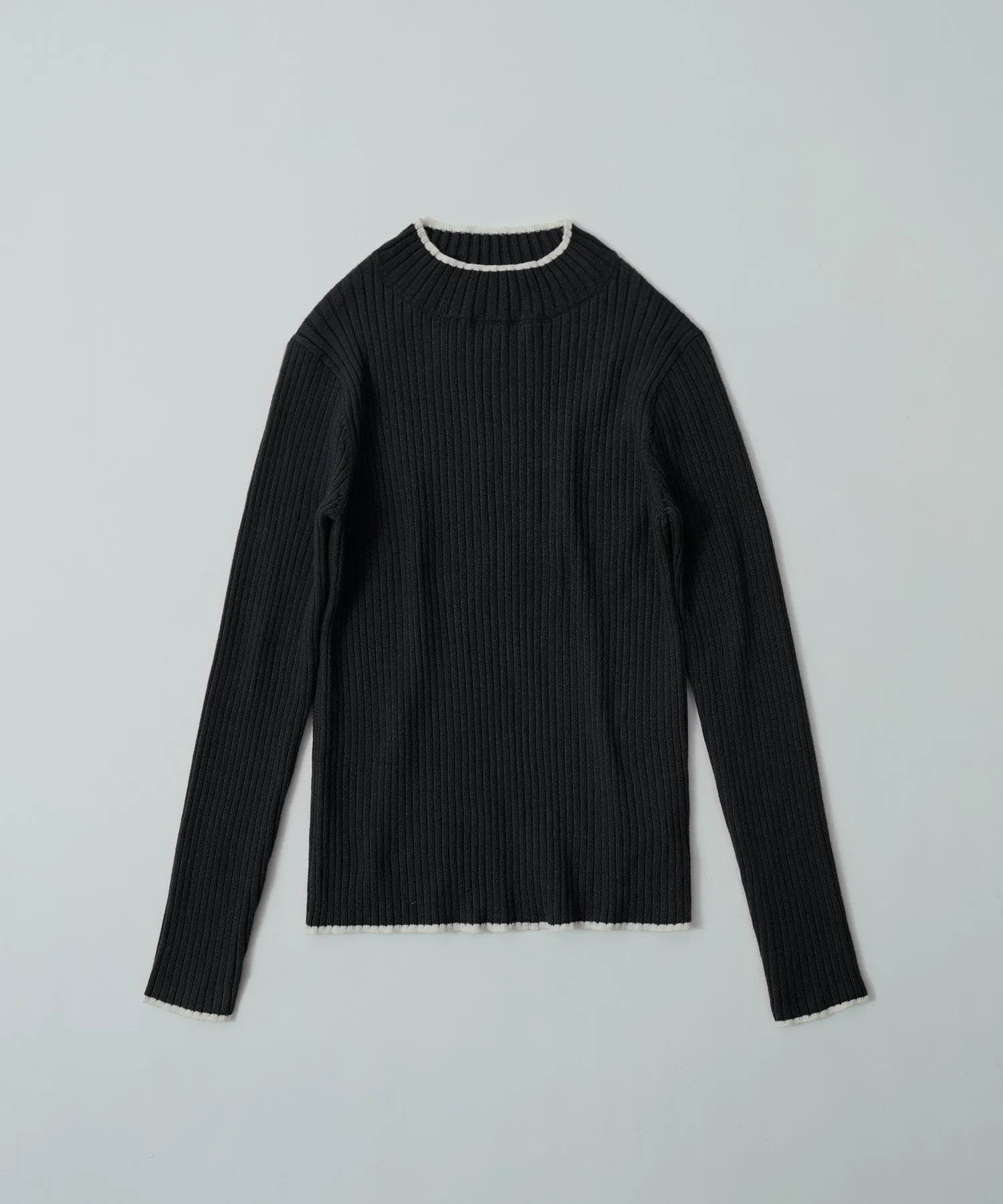 Ringer neck long sleeve rib knit