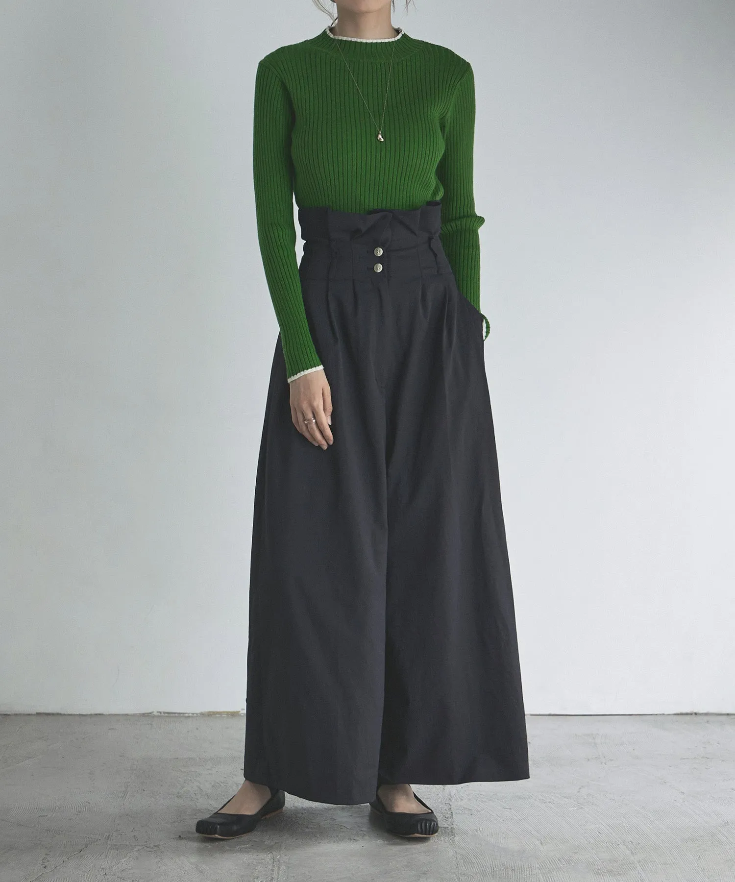 Ringer neck long sleeve rib knit
