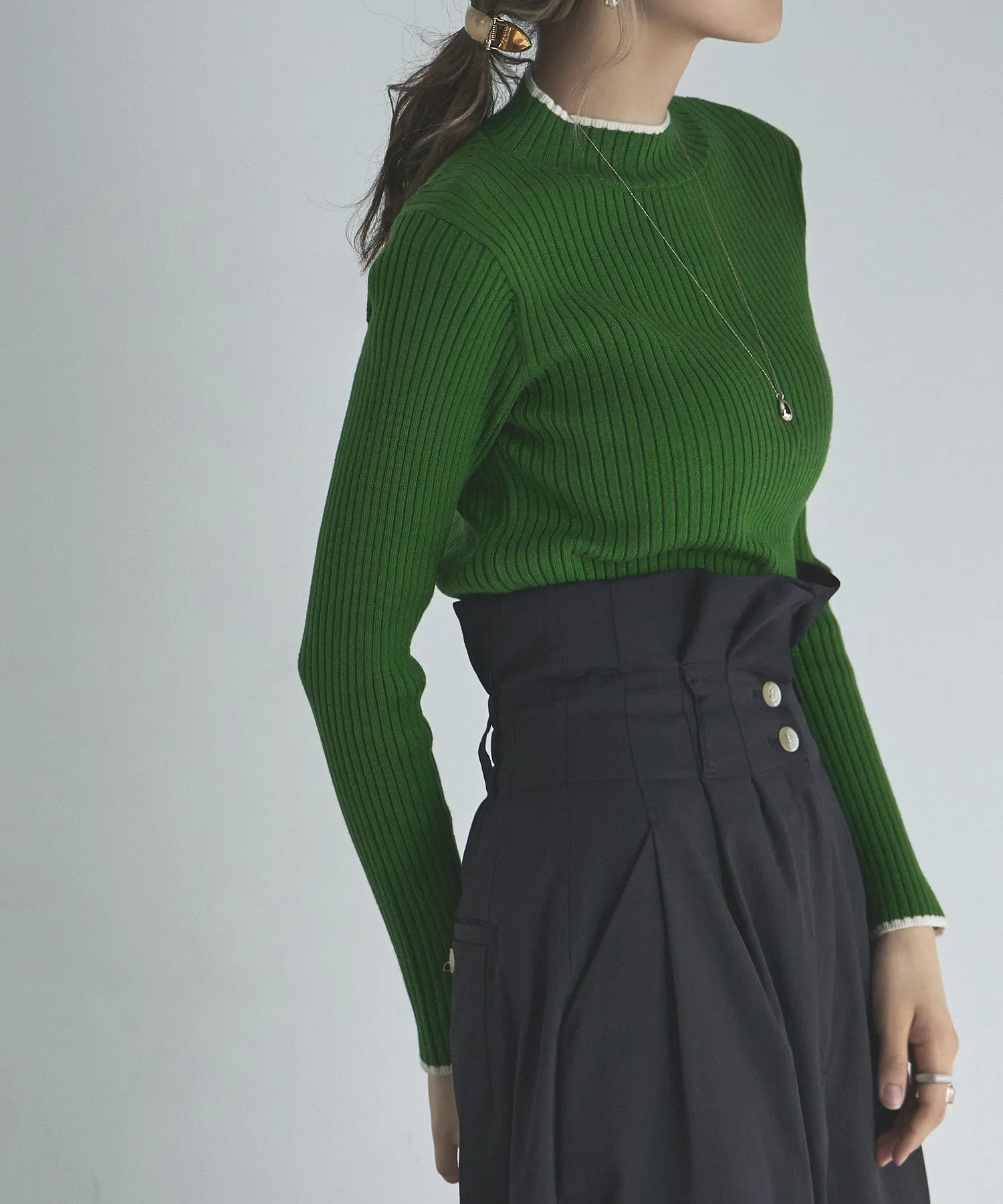 Ringer neck long sleeve rib knit