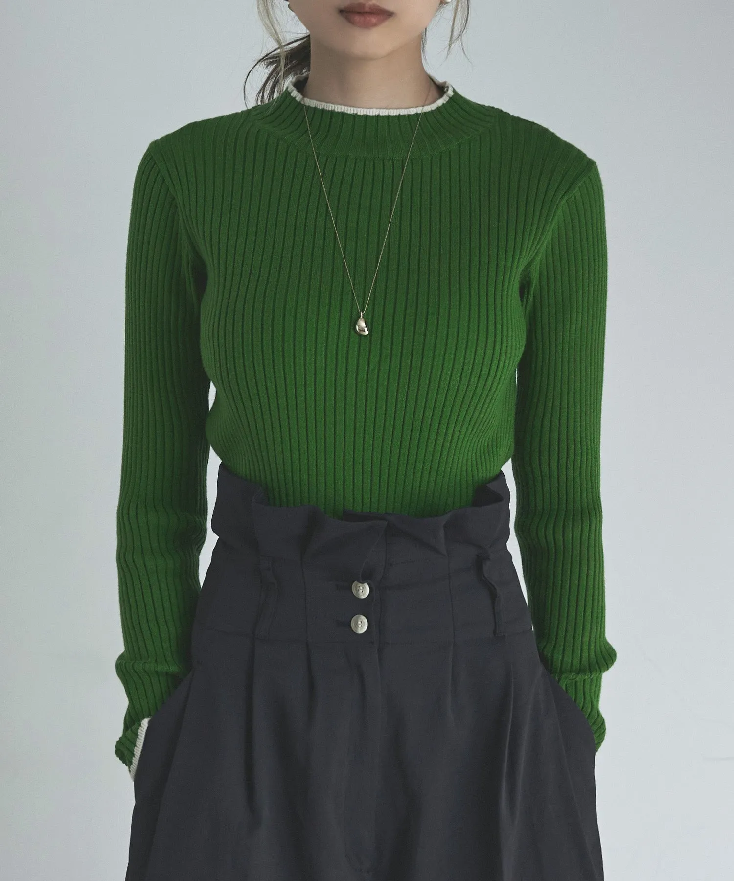 Ringer neck long sleeve rib knit