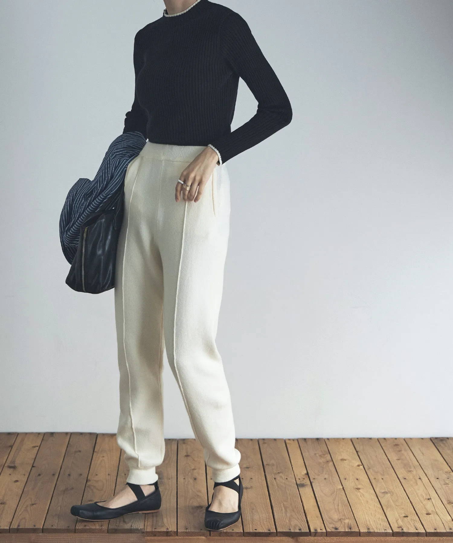 Ringer neck long sleeve rib knit
