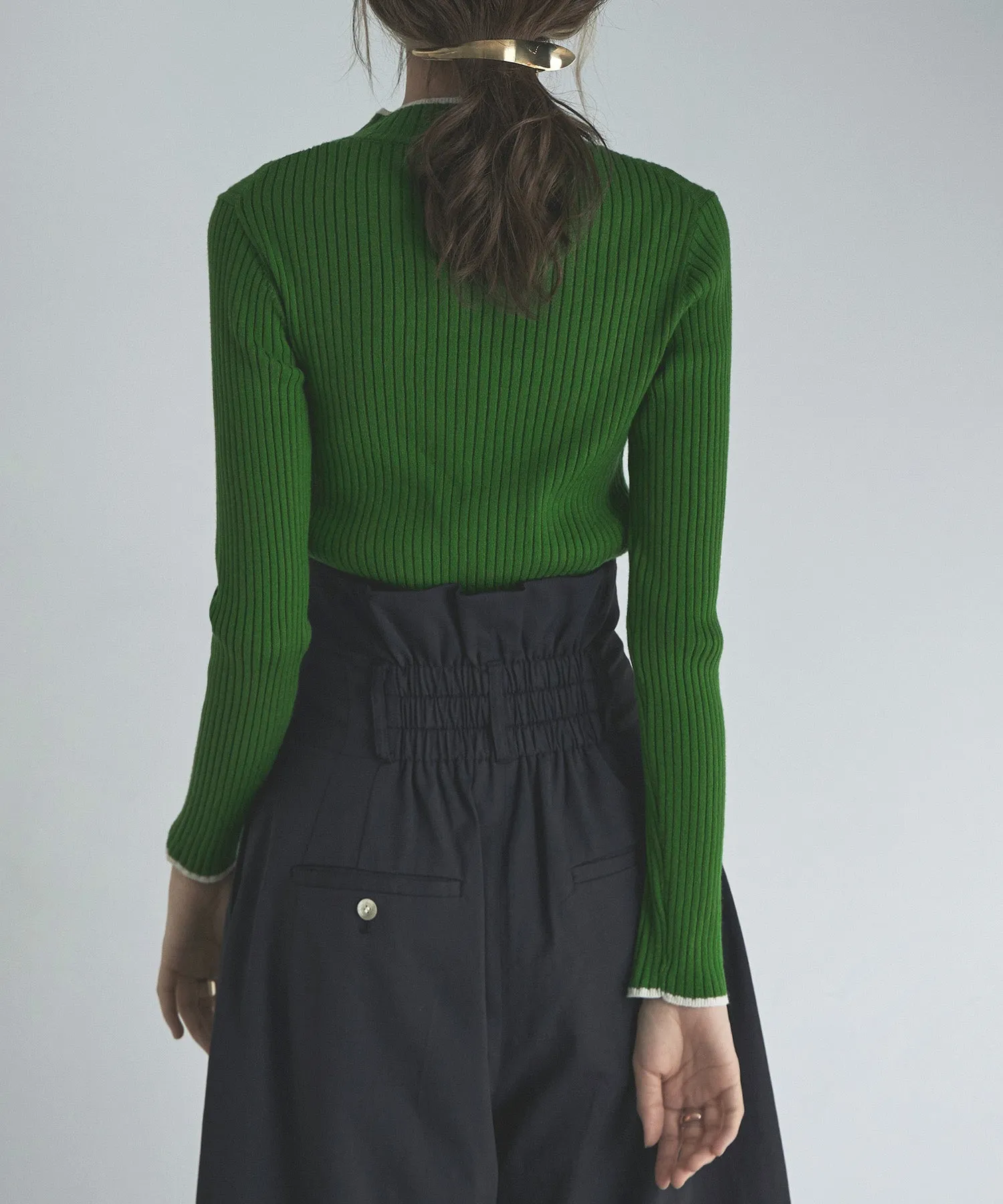Ringer neck long sleeve rib knit