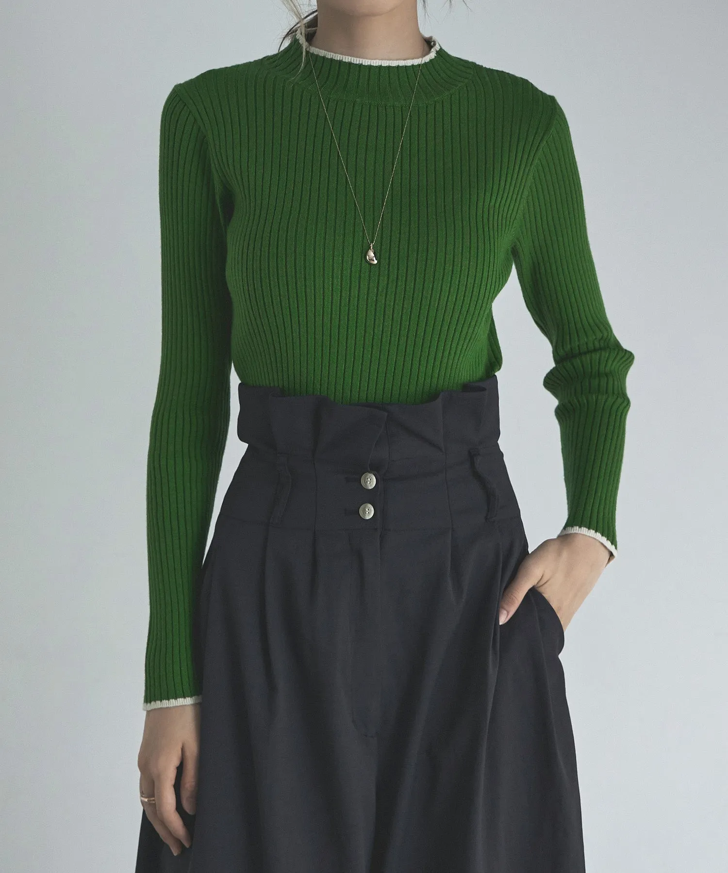 Ringer neck long sleeve rib knit