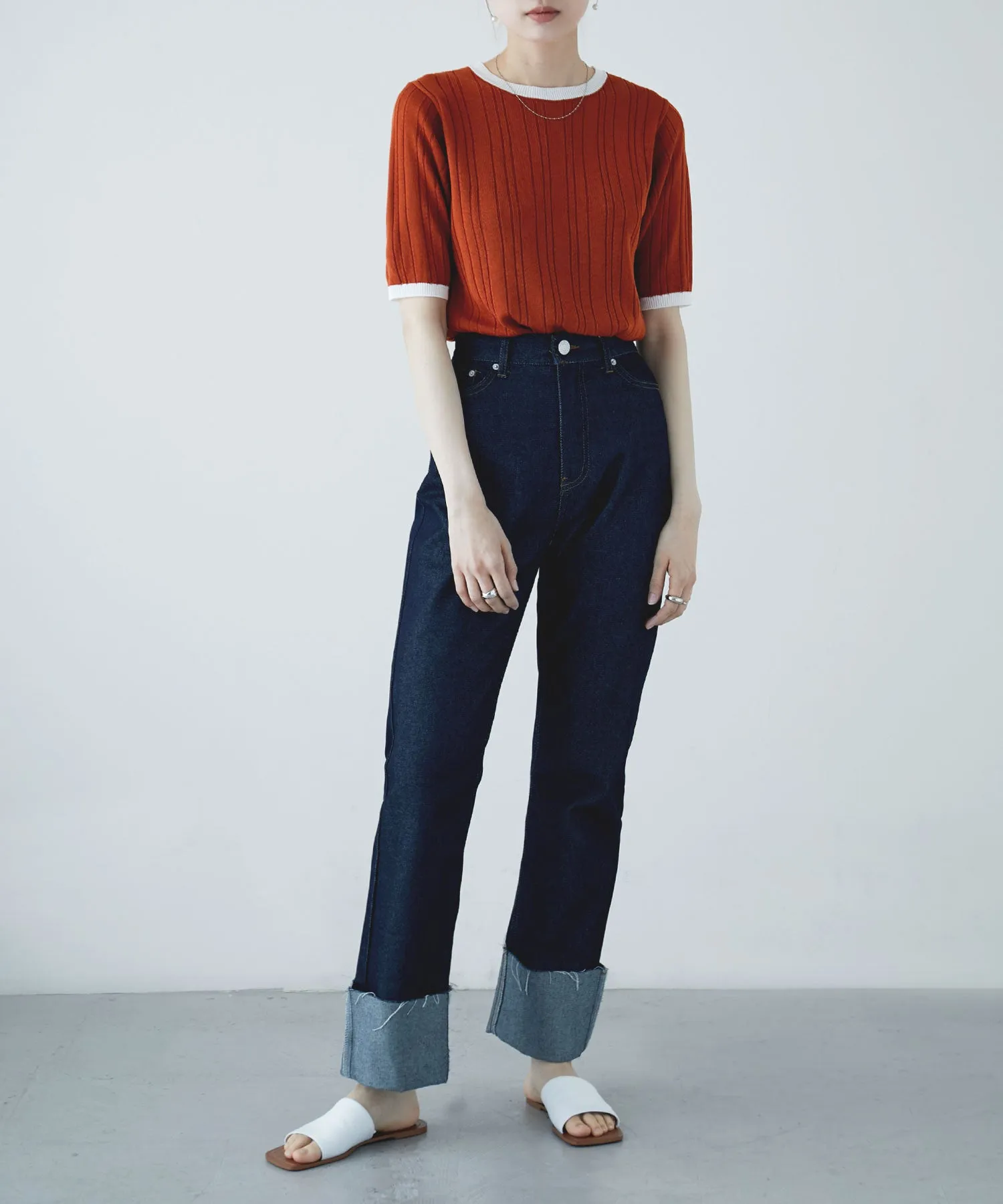 Ringer neck rib knit