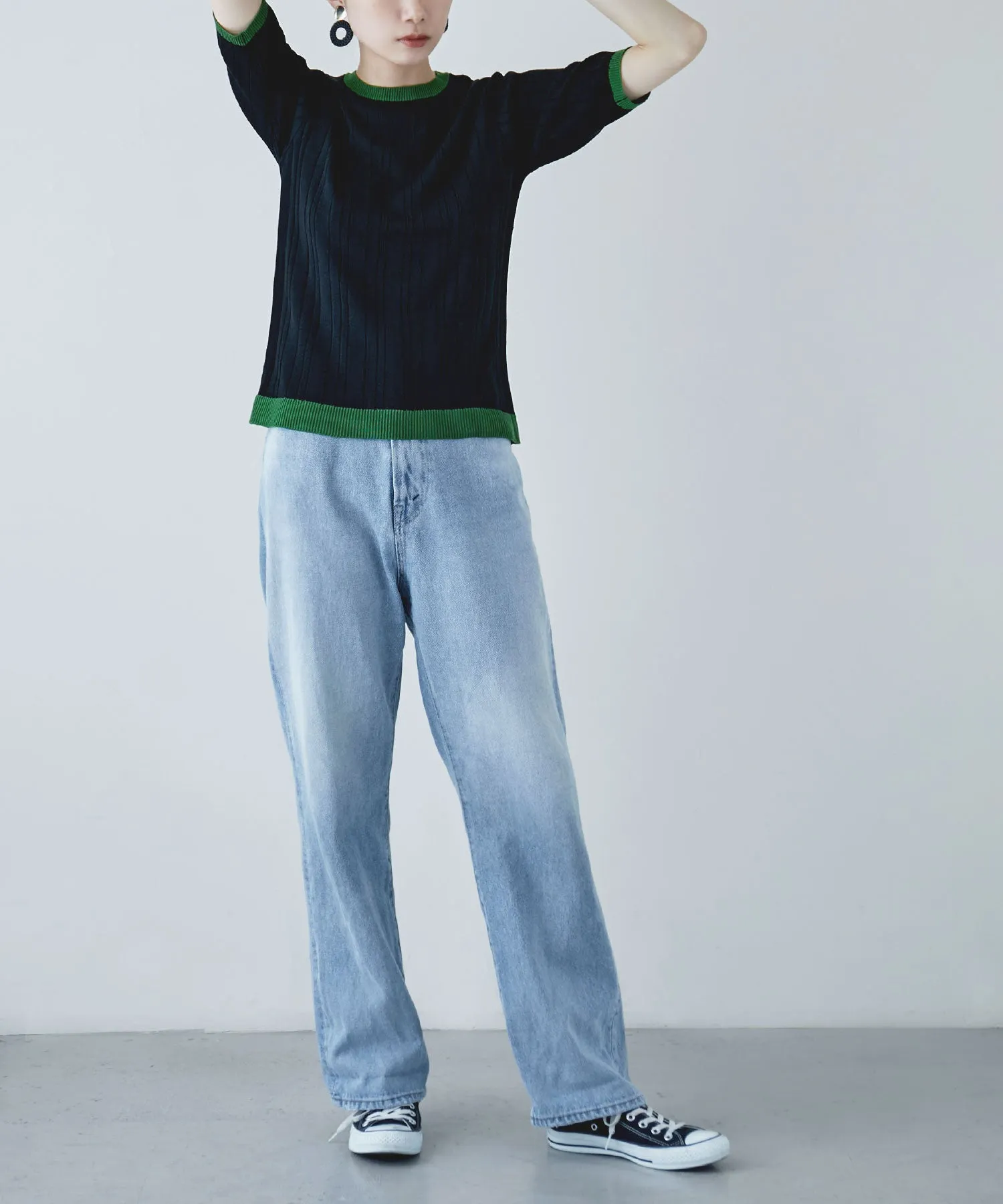 Ringer neck rib knit