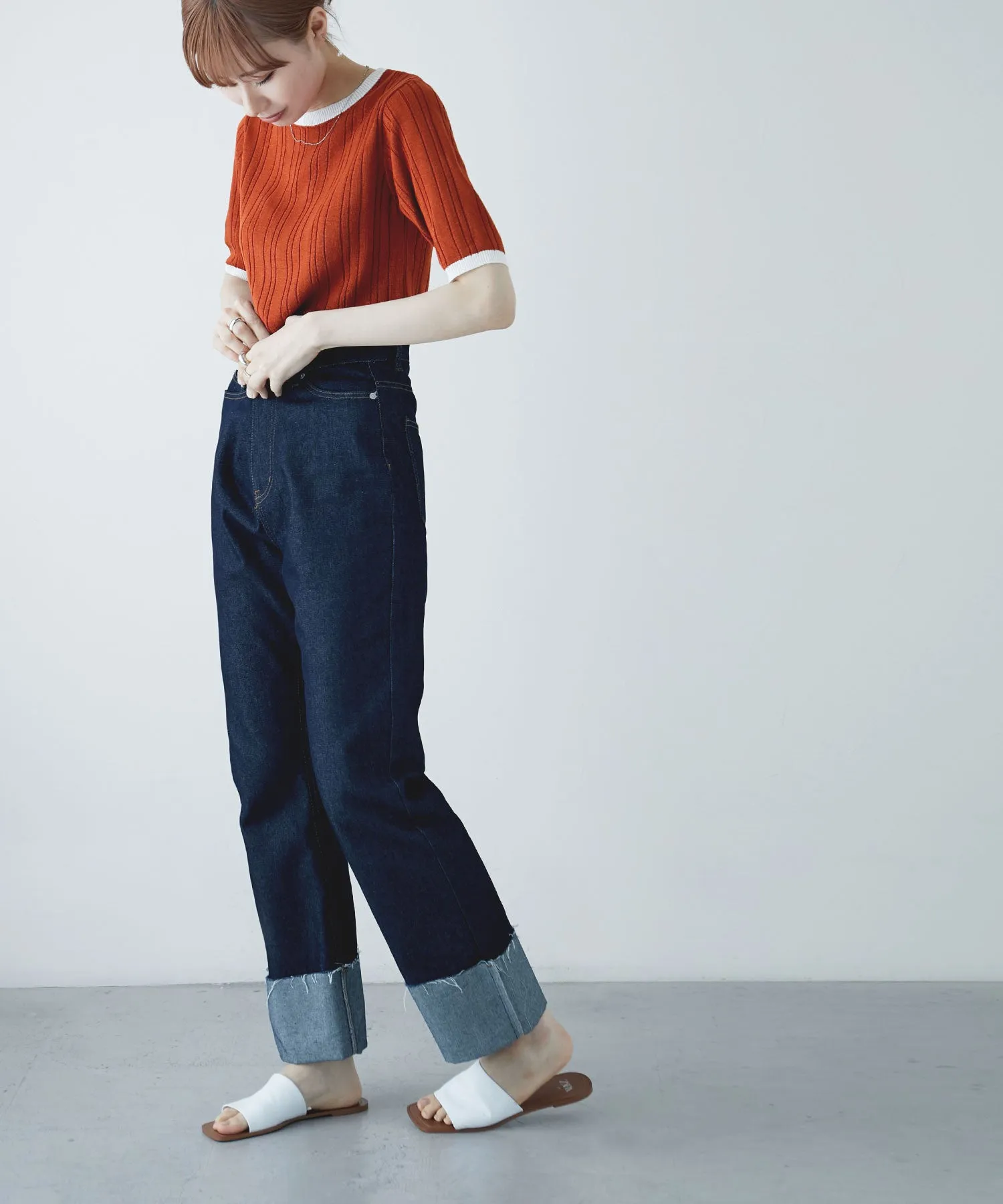 Ringer neck rib knit