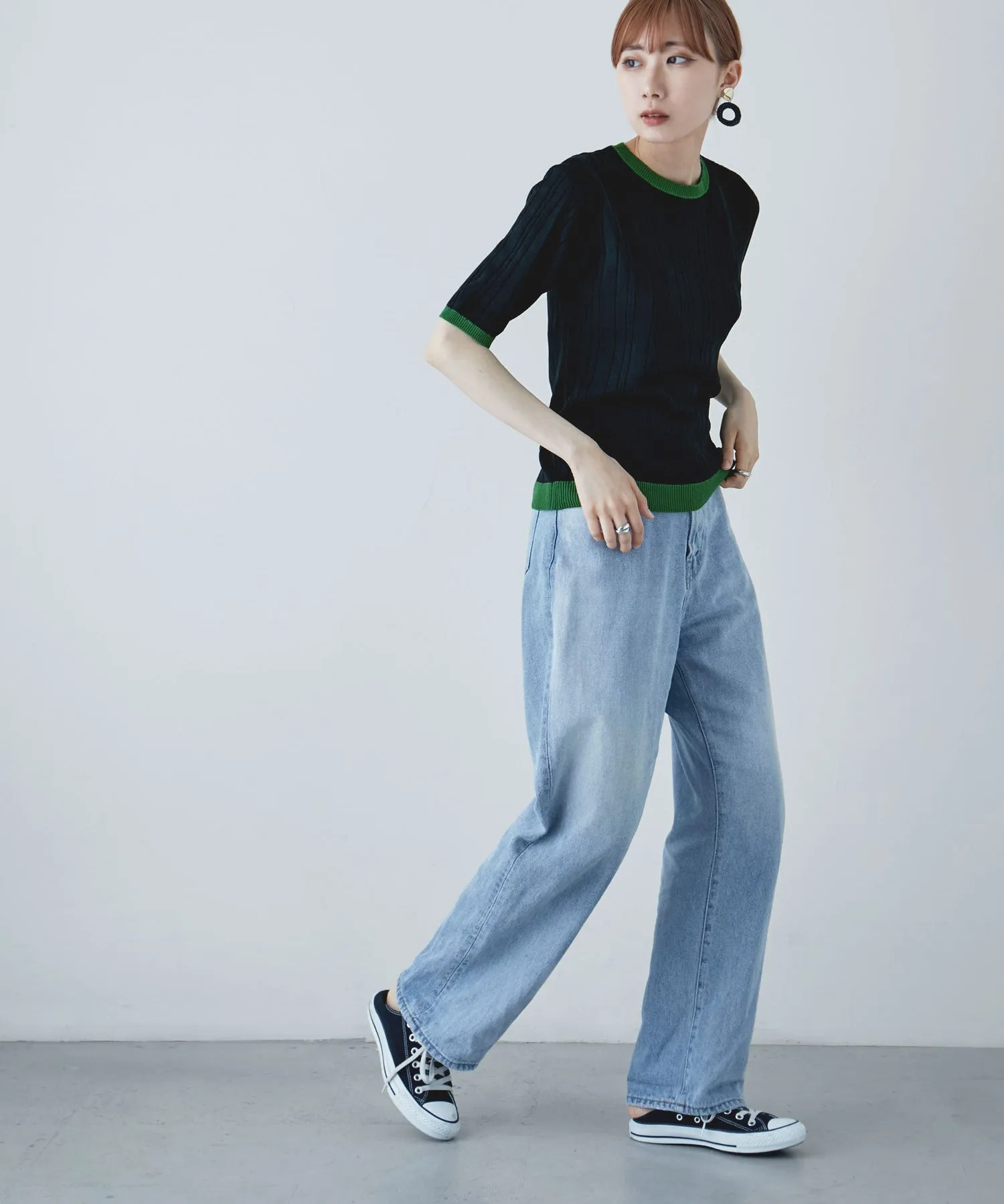 Ringer neck rib knit