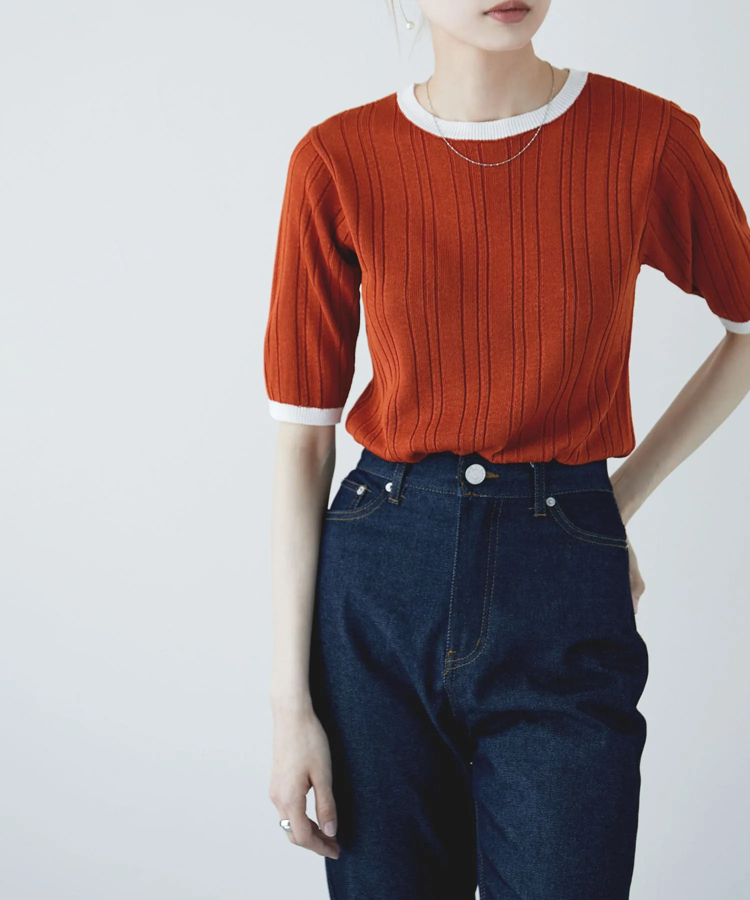 Ringer neck rib knit