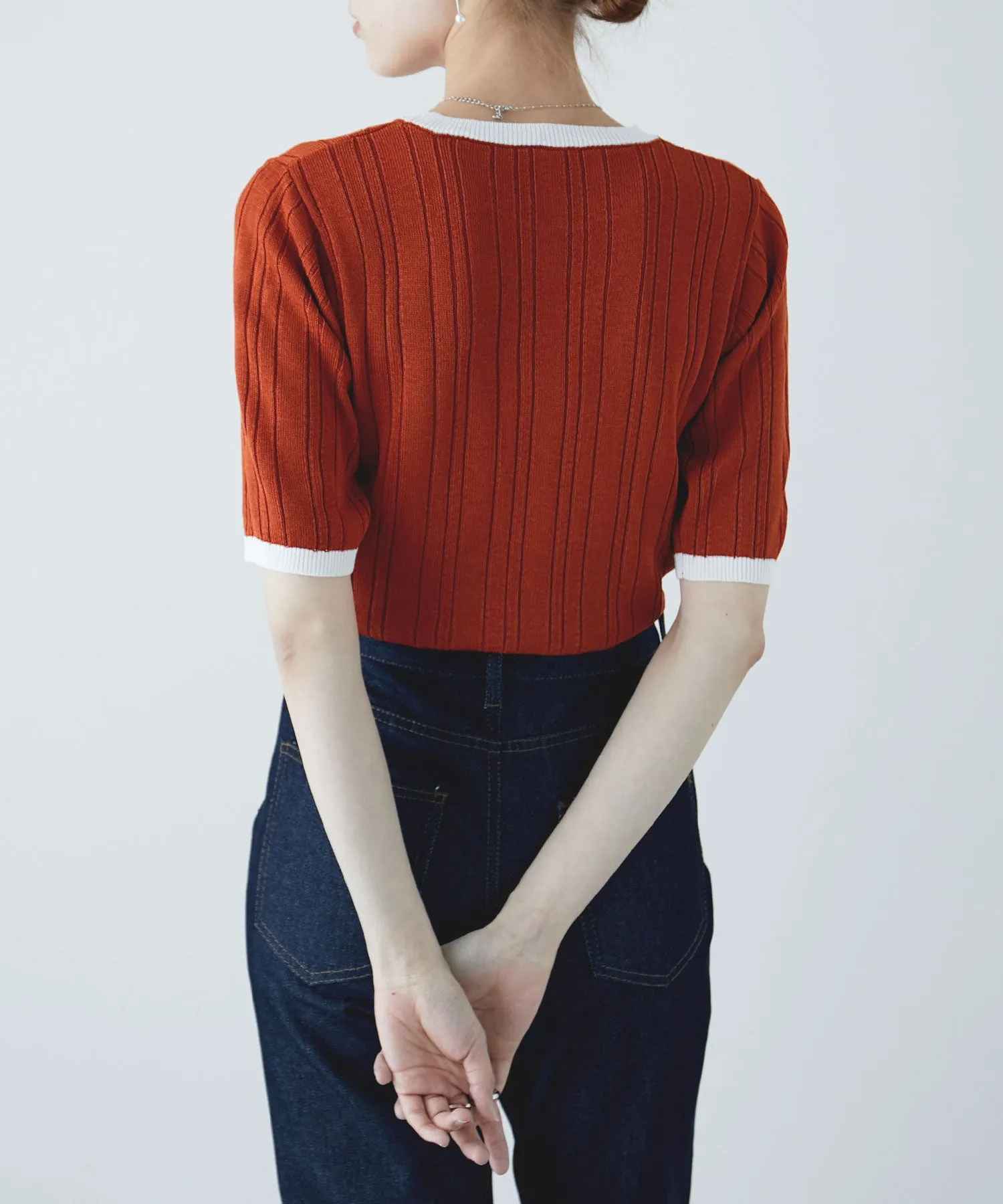 Ringer neck rib knit