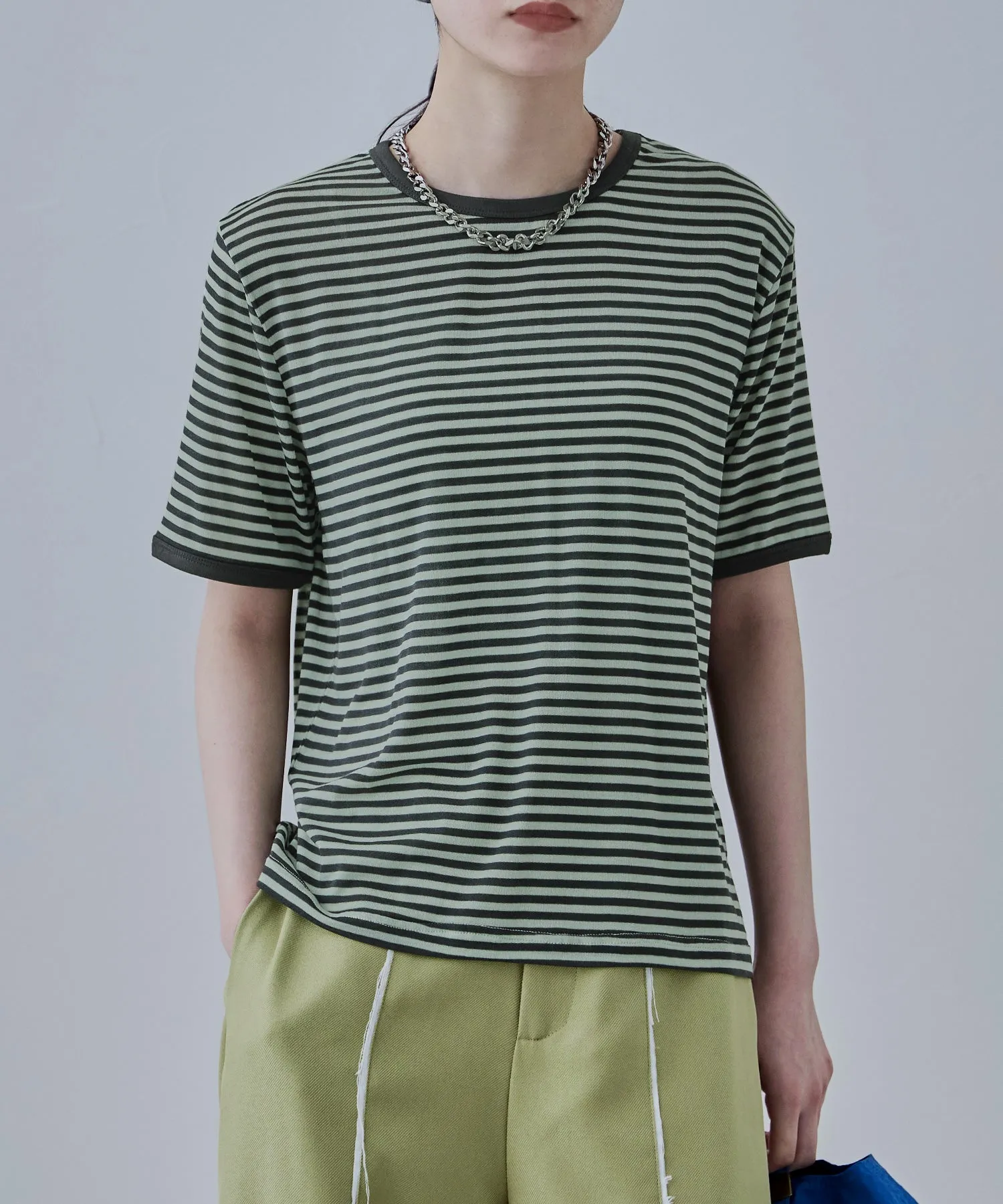 Ringer neck sheer border tee
