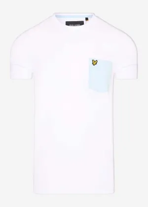 T-Shirt mit Kontrasttaschen - weies Deckblau