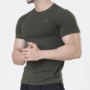 Tf-Olive Muscle-Fit Premium Lycra Tee with White Logo
