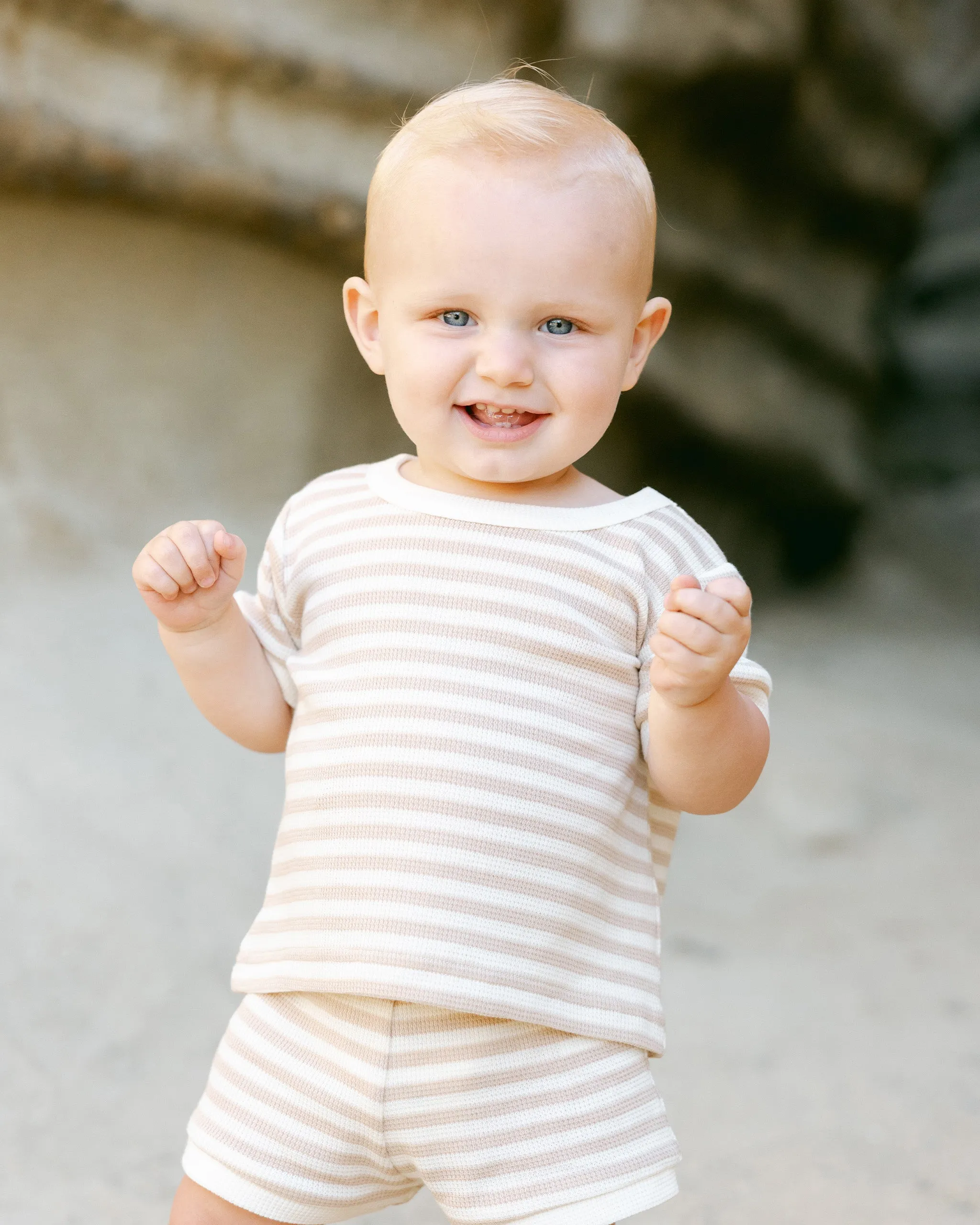 Waffle Shortie Set, Oat Stripe