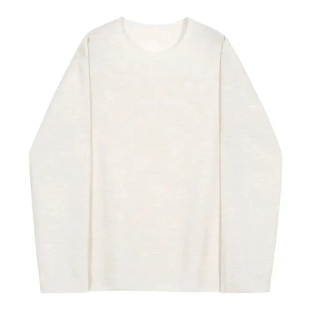 Wiaofellas  -  Mens Casual Knitted Long-Sleeved Tops Genderless New Fashion Individuality Solid Color Simple Thin Comfort T-Shirt Unisex