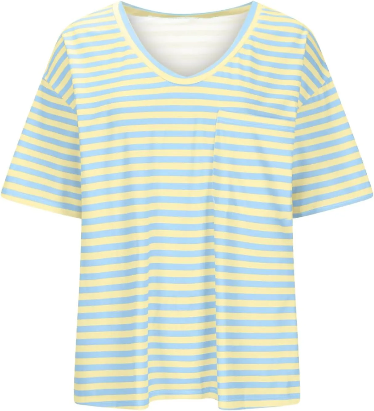 Women Oversized T Shirt Striped Short Sleeve V Neck Tee Shirt Casual Loose Drop Shoulder Summer Tops Outfits