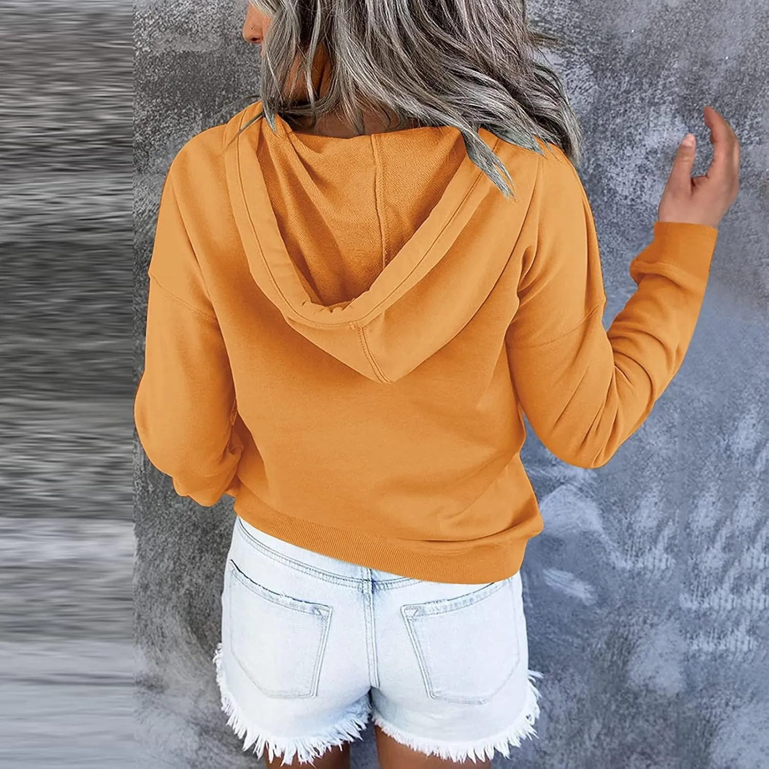 Womens Casual Hoodies Pullover Tops 2022 Fall Clothes Drawstring Long Sleeve Sweatshirts with Pocket